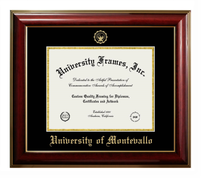 University of Montevallo Diploma Frame in Classic Mahogany with Gold Trim with Black & Gold Mats for document: 8 1/2"h x 11"w  