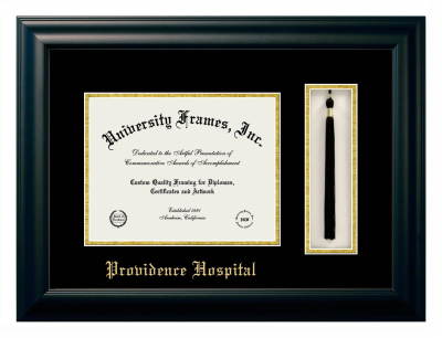Providence Hospital Diploma with Tassel Box Frame in Satin Black with Black & Gold Mats for document: 8 1/2"h x 11"w  