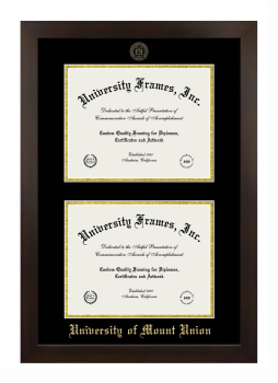 University of Mount Union Double Diploma Frame in Manhattan Espresso with Black & Gold Mats for document: 8 1/2"h x 11"w  , document: 8 1/2"h x 11"w  