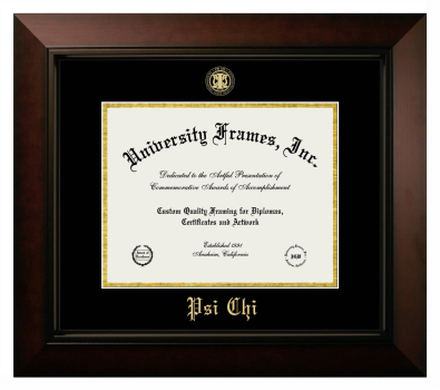 Psi Chi Diploma Frame in Legacy Black Cherry with Black & Gold Mats for document: 8 1/2"h x 11"w  