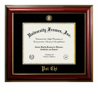Psi Chi Diploma Frame in Classic Mahogany with Gold Trim with Black & Gold Mats for document: 8 1/2"h x 11"w  