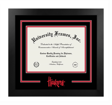 University of Nebraska (Lincoln) Logo Mat Frame in Manhattan Black with Black & Red Mats for document: 8 1/2"h x 11"w  