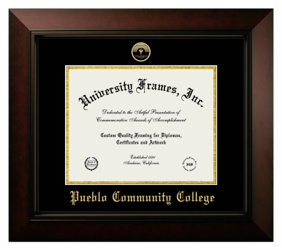 Pueblo Community College Diploma Frame in Legacy Black Cherry with Black & Gold Mats for document: 8 1/2"h x 11"w  