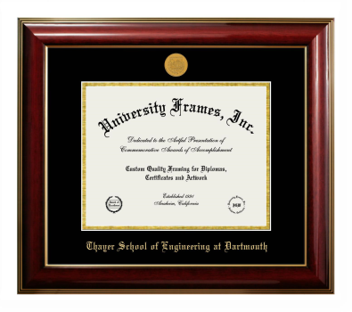 Thayer School of Engineering at Dartmouth Diploma Frame in Classic Mahogany with Gold Trim with Black & Gold Mats for document: 8 1/2"h x 11"w  