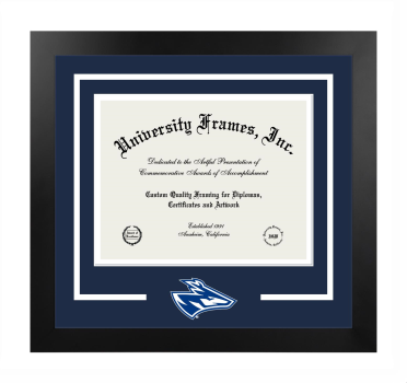 University of Nebraska at Kearney Logo Mat Frame in Manhattan Black with Navy Blue & White Mats for document: 8 1/2"h x 11"w  