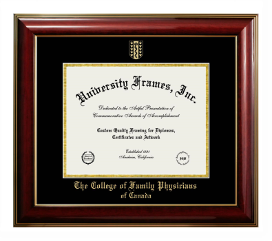 The College of Family Physicians of Canada Diploma Frame in Classic Mahogany with Gold Trim with Black & Gold Mats for document: 8 1/2"h x 11"w  