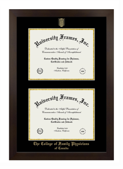 The College of Family Physicians of Canada Double Diploma Frame in Manhattan Espresso with Black & Gold Mats for document: 8 1/2"h x 11"w  , document: 8 1/2"h x 11"w  