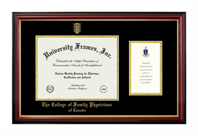 The College of Family Physicians of Canada Diploma with Announcement Frame in Petite Mahogany with Gold Trim with Black & Gold Mats for document: 8 1/2"h x 11"w  , diploma: 7"h x 4"w  