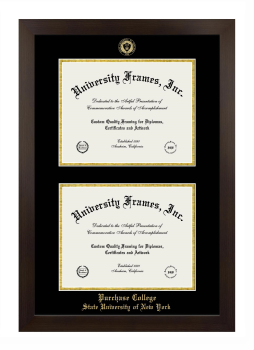 Purchase College State University of New York Double Diploma Frame in Manhattan Espresso with Black & Gold Mats for document: 8 1/2"h x 11"w  , document: 8 1/2"h x 11"w  