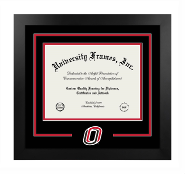 University of Nebraska at Omaha College of Education Logo Mat Frame in Manhattan Black with Black & Red Mats for document: 8 1/2"h x 11"w  