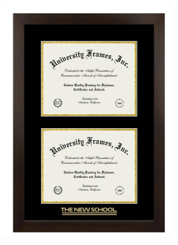The New School Double Diploma Frame in Manhattan Espresso with Black & Gold Mats for document: 8 1/2"h x 11"w  , document: 8 1/2"h x 11"w  