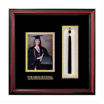 The New School 5 x 7 Portrait with Tassel Box Frame in Petite Cherry with Black & Gold Mats