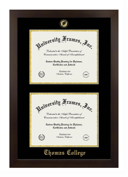 Thomas College Double Diploma Frame in Manhattan Espresso with Black & Gold Mats for document: 8 1/2"h x 11"w  , document: 8 1/2"h x 11"w  