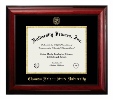 Thomas Edison State University Diploma Frame in Classic Mahogany with Black & Gold Mats for document: 8 1/2"h x 11"w  