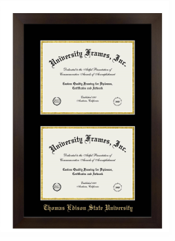 Thomas Edison State University Double Diploma Frame in Manhattan Espresso with Black & Gold Mats for document: 8 1/2"h x 11"w  , document: 8 1/2"h x 11"w  