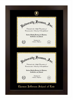 Thomas Jefferson School of Law Double Diploma Frame in Manhattan Espresso with Black & Gold Mats for document: 8 1/2"h x 11"w  , document: 8 1/2"h x 11"w  