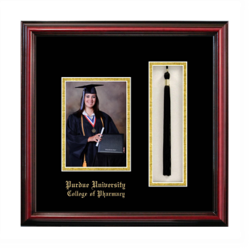 Purdue University College of Pharmacy 5 x 7 Portrait with Tassel Box Frame in Petite Cherry with Black & Gold Mats