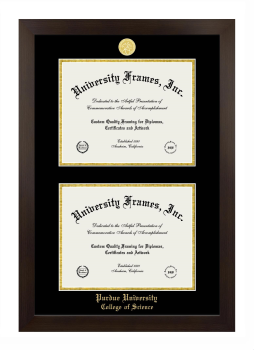 Purdue University College of Science Double Diploma Frame in Manhattan Espresso with Black & Gold Mats for document: 8 1/2"h x 11"w  , document: 8 1/2"h x 11"w  