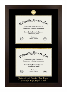 University of Nevada Las Vegas William S. Boyd School of Law Double Diploma Frame in Manhattan Espresso with Black & Gold Mats for document: 8 1/2"h x 11"w  , document: 8 1/2"h x 11"w  