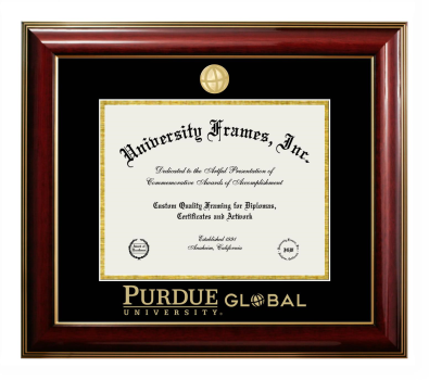 Purdue University Global Diploma Frame in Classic Mahogany with Gold Trim with Black & Gold Mats for document: 8 1/2"h x 11"w  