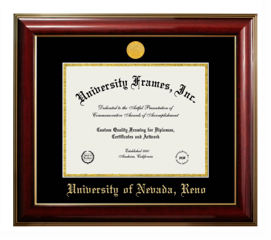 University of Nevada Reno Diploma Frame in Classic Mahogany with Gold Trim with Black & Gold Mats for document: 8 1/2"h x 11"w  