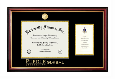 Purdue University Global Diploma with Announcement Frame in Petite Mahogany with Gold Trim with Black & Gold Mats for document: 8 1/2"h x 11"w  , diploma: 7"h x 4"w  