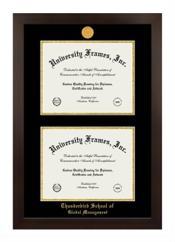 Thunderbird School of Global Management Double Diploma Frame in Manhattan Espresso with Black & Gold Mats for document: 8 1/2"h x 11"w  , document: 8 1/2"h x 11"w  