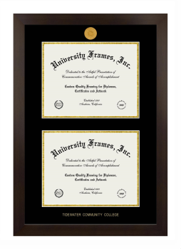 Tidewater Community College Double Diploma Frame in Manhattan Espresso with Black & Gold Mats for document: 8 1/2"h x 11"w  , document: 8 1/2"h x 11"w  