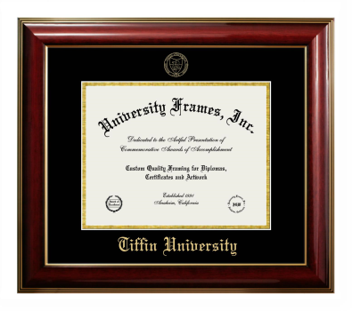 Tiffin University Diploma Frame in Classic Mahogany with Gold Trim with Black & Gold Mats for document: 8 1/2"h x 11"w  
