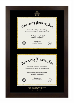 Touro University California Double Diploma Frame in Manhattan Espresso with Black & Gold Mats for document: 8 1/2"h x 11"w  , document: 8 1/2"h x 11"w  