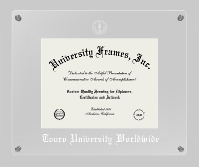 Touro University Worldwide Lucent Clear-over-Clear Frame in Lucent Clear Moulding with Lucent Clear Mat for document: 8 1/2"h x 11"w  