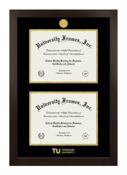 Towson University Double Diploma Frame in Manhattan Espresso with Black & Gold Mats for document: 8 1/2"h x 11"w  , document: 8 1/2"h x 11"w  