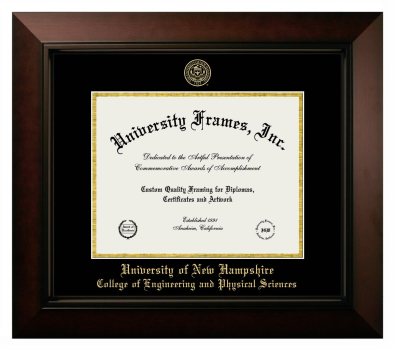 University of New Hampshire College of Engineering and Physical Sciences Diploma Frame in Legacy Black Cherry with Black & Gold Mats for document: 8 1/2"h x 11"w  