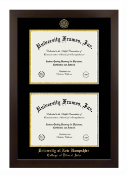 University of New Hampshire College of Liberal Arts Double Diploma Frame in Manhattan Espresso with Black & Gold Mats for document: 8 1/2"h x 11"w  , document: 8 1/2"h x 11"w  