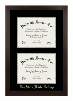 Tri-State Bible College Double Diploma Frame in Manhattan Espresso with Black & Gold Mats for document: 8 1/2"h x 11"w  , document: 8 1/2"h x 11"w  