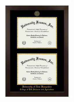 University of New Hampshire College of Life Sciences and Agriculture Double Diploma Frame in Manhattan Espresso with Black & Gold Mats for document: 8 1/2"h x 11"w  , document: 8 1/2"h x 11"w  