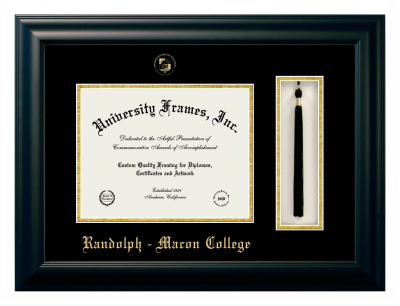 Randolph-Macon College Diploma with Tassel Box Frame in Satin Black with Black & Gold Mats for document: 8 1/2"h x 11"w  