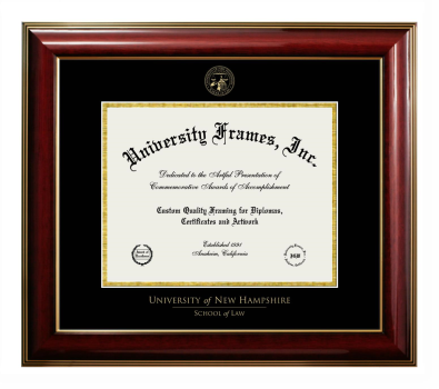 University of New Hampshire School of Law Diploma Frame in Classic Mahogany with Gold Trim with Black & Gold Mats for document: 8 1/2"h x 11"w  