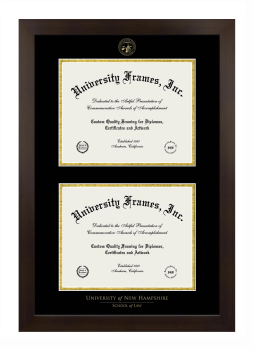 University of New Hampshire School of Law Double Diploma Frame in Manhattan Espresso with Black & Gold Mats for document: 8 1/2"h x 11"w  , document: 8 1/2"h x 11"w  