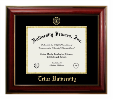 Trine University Diploma Frame in Classic Mahogany with Gold Trim with Black & Gold Mats for document: 8 1/2"h x 11"w  