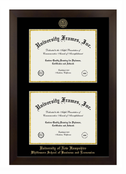 University of New Hampshire Whittemore School of Business and Economics Double Diploma Frame in Manhattan Espresso with Black & Gold Mats for document: 8 1/2"h x 11"w  , document: 8 1/2"h x 11"w  