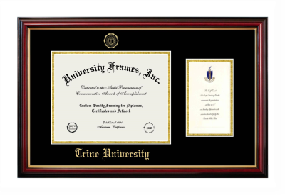 Trine University Diploma with Announcement Frame in Petite Mahogany with Gold Trim with Black & Gold Mats for document: 8 1/2"h x 11"w  , diploma: 7"h x 4"w  