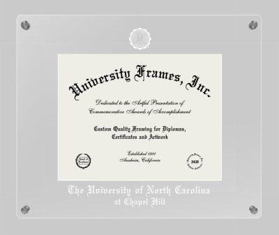 University of North Carolina at Chapel Hill Lucent Clear-over-Clear Frame in Lucent Clear Moulding with Lucent Clear Mat for document: 8 1/2"h x 11"w  