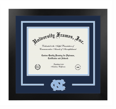 University of North Carolina at Chapel Hill School of Dentistry Logo Mat Frame in Manhattan Black with Navy Blue & Light Blue Mats for document: 8 1/2"h x 11"w  