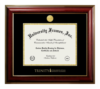 Trinity Evangelical Divinity School Diploma Frame in Classic Mahogany with Gold Trim with Black & Gold Mats for document: 8 1/2"h x 11"w  