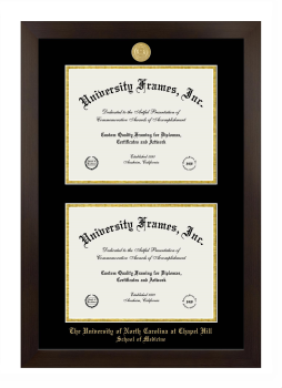 University of North Carolina at Chapel Hill School of Medicine Double Diploma Frame in Manhattan Espresso with Black & Gold Mats for document: 8 1/2"h x 11"w  , document: 8 1/2"h x 11"w  