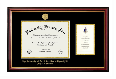 University of North Carolina at Chapel Hill School of Medicine Diploma with Announcement Frame in Petite Mahogany with Gold Trim with Black & Gold Mats for document: 8 1/2"h x 11"w  , diploma: 7"h x 4"w  
