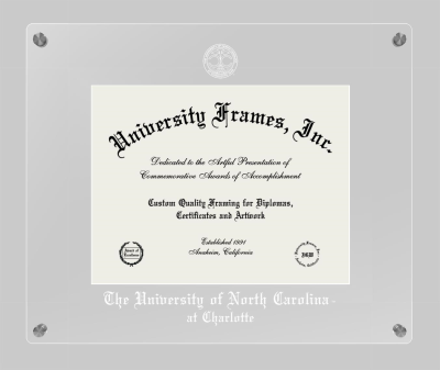 University of North Carolina at Charlotte Lucent Clear-over-Clear Frame in Lucent Clear Moulding with Lucent Clear Mat for document: 8 1/2"h x 11"w  