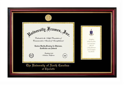 University of North Carolina at Charlotte Diploma with Announcement Frame in Petite Mahogany with Gold Trim with Black & Gold Mats for document: 8 1/2"h x 11"w  , diploma: 7"h x 4"w  