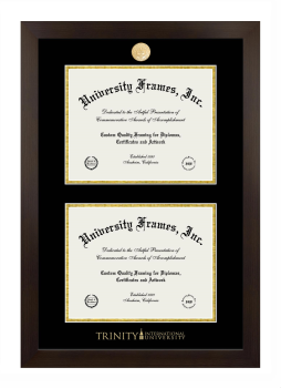 Trinity International University Double Diploma Frame in Manhattan Espresso with Black & Gold Mats for document: 8 1/2"h x 11"w  , document: 8 1/2"h x 11"w  
